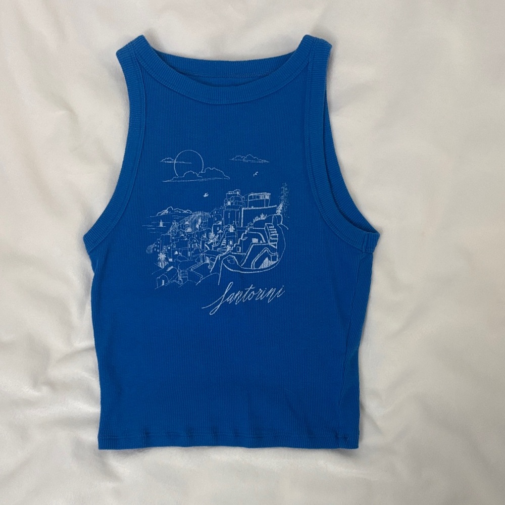 Hollister Blue Tank Top with Santorini Design